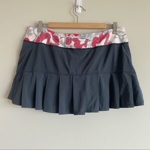 Rare Lululemon Run: Speed Skirt Skort Size 10 Floral Bird Coal Grey Lined Tennis